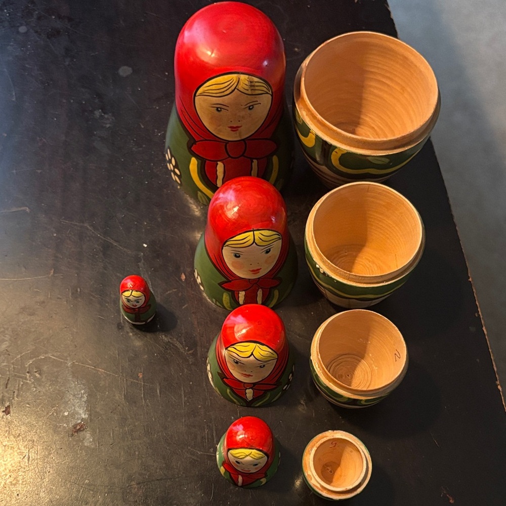 Set of Five Russian Matryoshka Nesting Wooden Traditional Dolls Made In China - Picture 9 of 14